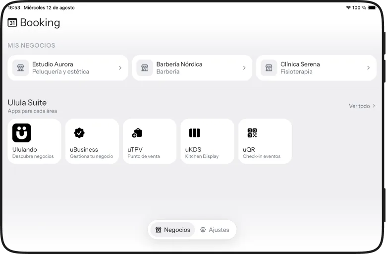 La lista de negocios en iPad, con las apps de la suite debajo