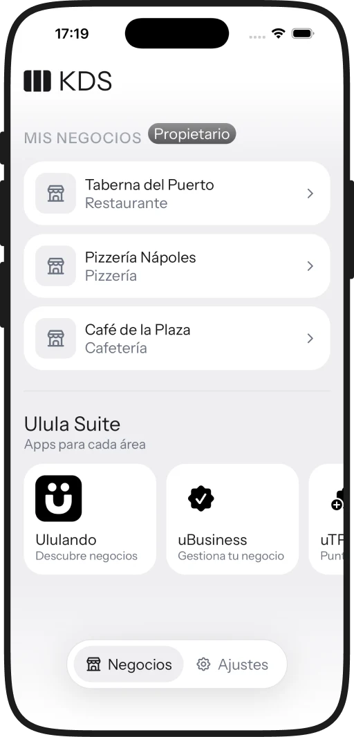 Elección de local en iPhone, con la suite de Ulula debajo