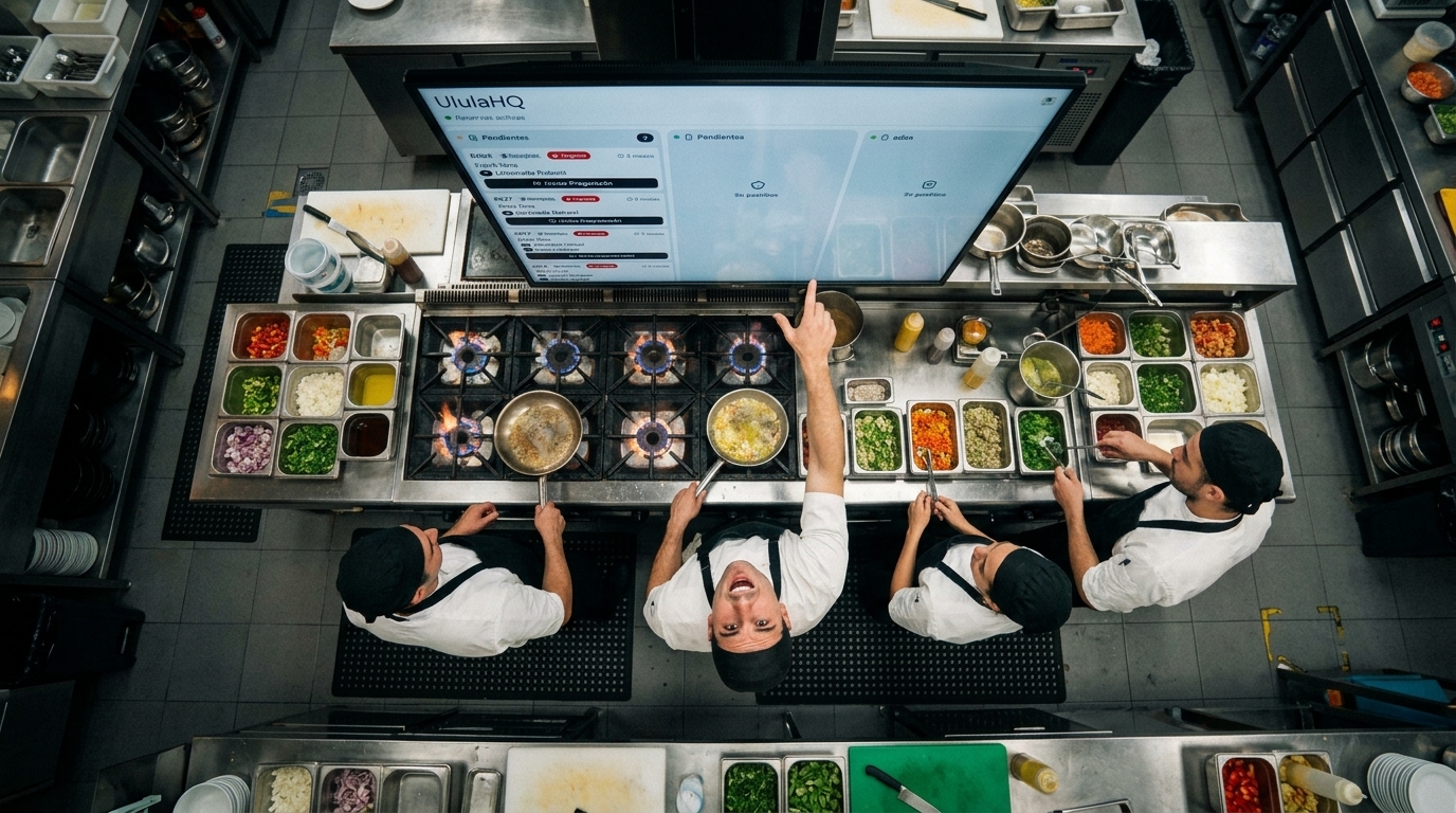 Vista aérea de cocina en servicio